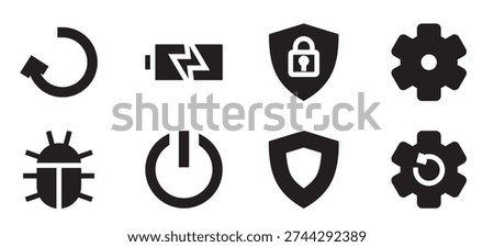 battery and shield solid icon collection for tools and system