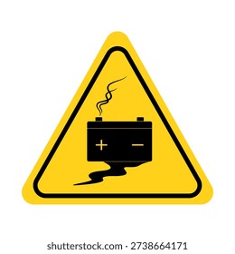 Battery short circuit pack warning sign, Danger when charging batteries, Damaged battery pack, Acid is leaking from battery pack. Flat vector illustration design