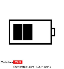Ilustración del icono del vector de signo de la batería en el fondo blanco.