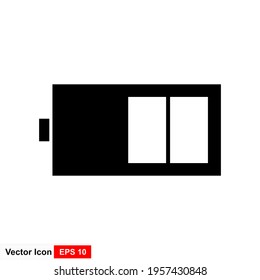 Ilustración del icono del vector de signo de la batería en el fondo blanco.