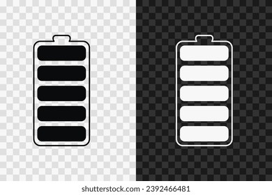 Battery silhouette icon, vector glyph sign. Battery symbol isolated on dark and light transparent backgrounds.