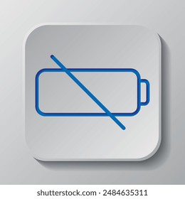 Battery simple icon vector. Flat design. Paper cut design. Cutted blue symbol with shadow. Gray badge button, gray background.ai