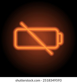 Battery simple icon vector. Flat design. Orange neon on black background.ai