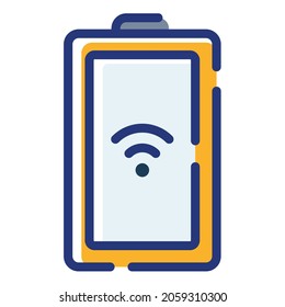 battery smart charging single isolated icon with dash or dashed line style