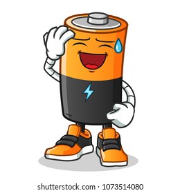 battery smiling face with cold sweat mascot vector cartoon illustration