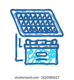 Vector del bosquejo del icono del doodle del panel solar de la batería. Muestra del panel solar de la batería