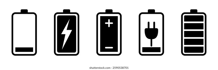 Battery Status and Charging Vector Icons Set