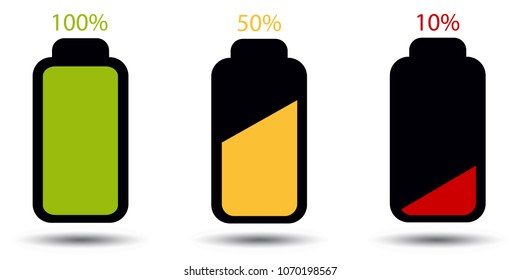 Battery Status Full, Half And Empty - Editable Vector Icons - Isolated On White Background