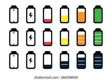 Battery Status Full, Half And Empty - Editable Vector Icons - Isolated On White Background