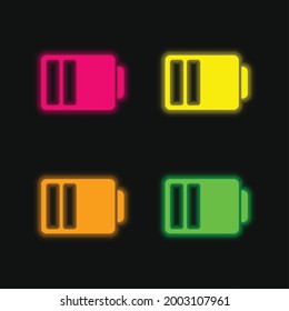 Battery Status With Half Power four color glowing neon vector icon