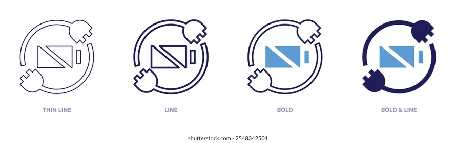 Icono de Estado de batería en 4 estilos diferentes. Línea delgada, línea, negrita y línea negrita. Estilo duotono. Trazo editable.