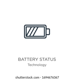 Battery status icon. Thin linear battery status outline icon isolated on white background from technology collection. Line vector sign, symbol for web and mobile