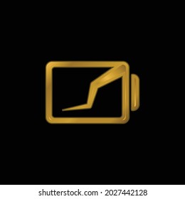 Battery Status Interface Symbol With Broken Line gold plated metalic icon or logo vector