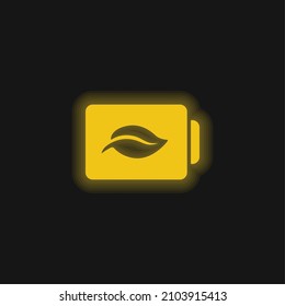 Símbolo de estado de la batería con un icono de neón brillante amarillo hoja