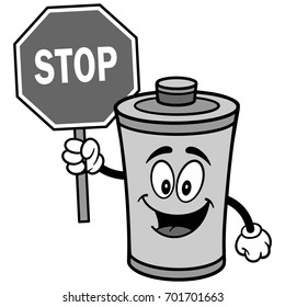 Battery with Stop Sign Illustration