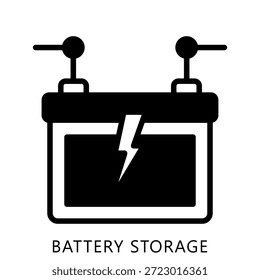 Batteriespeicher Glyphe Symbol Mini-Illustration, Verwendung für moderne Konzeption, Druck, UI, UX-Kit, Web und App-Entwicklung. Vektor im Zusammenhang mit grüner Technologie und mehr