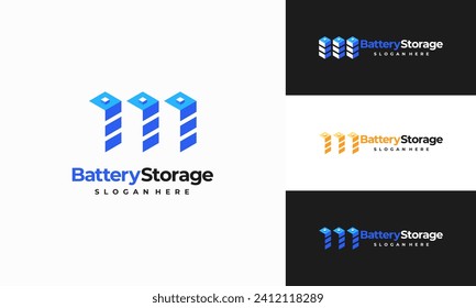 Diseños del logotipo de almacenamiento de batería, vector, plantilla de logotipo de batería sostenible