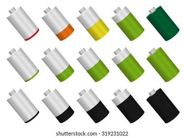 Battery strength / level indicators. Energy consumption / battery charging - recharging.