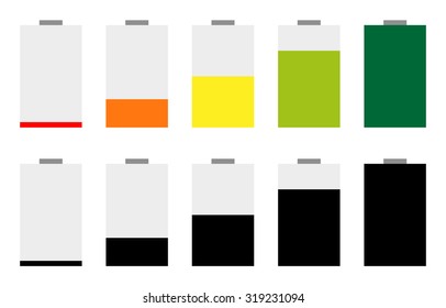 Battery strength / level indicators. Energy consumption / battery charging - recharging.