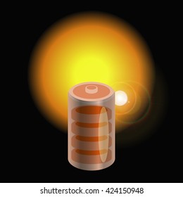 Battery in sun light on black background