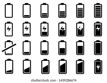 Battery symbol collection vector, set of battery icon design in white background