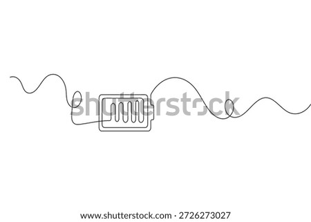 Battery symbol hand drawn in continuous line art style for minimalist tech design element