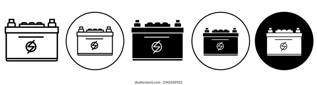 Symbol für Batterien. Flach umrissenes Logo des Zink- oder Lithium-Ladegeräts mit Hochspannungszelle. Vektor-Set mit industriell aufladbarer Bleistromversorgung für elektronische Fahrzeuge