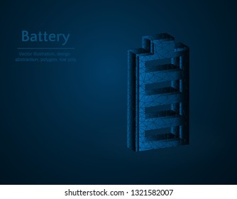 Battery symbol low poly vector illustration, accumulator polygonal icon, isometric icons web concept illustration, dark blue background