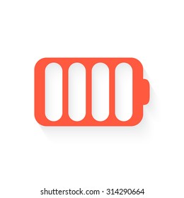 Battery symbol  in orange with drop shadow on white background