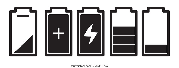  Battery symbols with fast charging, exclamation, low, plus, minus, tick and full charge signs . 1176