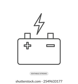 Battery tank with positive pole and negative pol and thunderbol lightning icon, electric vehicle, environment, nature symbol on white background - vector illustration