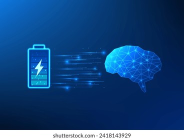 Batterietechnologie-Hintergrund, der elektrische Energie speichert, versorgt die künstliche Intelligenz oder AI-Gehirn. Das muss arbeiten, lernen, sich selbst zu entwickeln. Das ist die Technologie der Zukunft