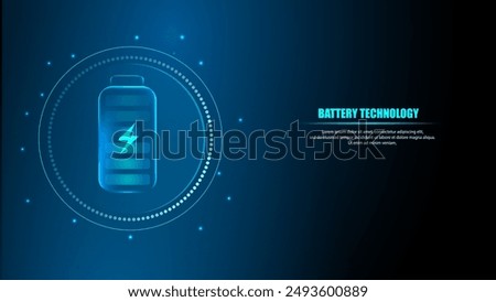 Battery technology concept. Charging technology speed wireless Ev tech, for car bus and gaming.