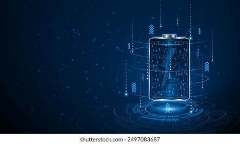 Battery technology concept with power circuit board. The future of fast electric battery charging	