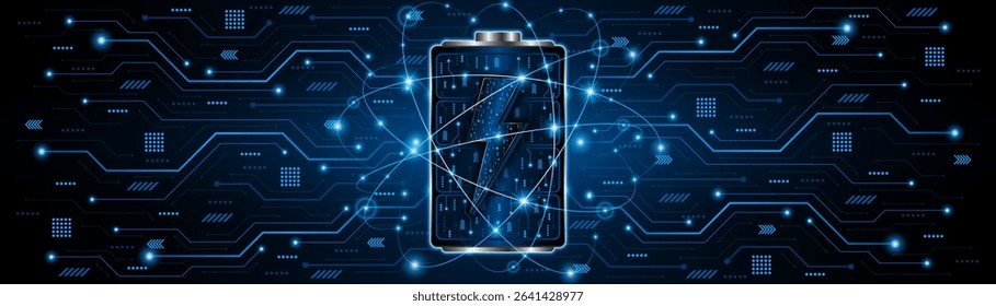 Battery technology concept with power circuit board. The future of fast electric battery charging	