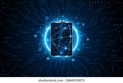 Conceito de tecnologia de bateria com placa de circuito de alimentação. O futuro do carregamento rápido da bateria elétrica	