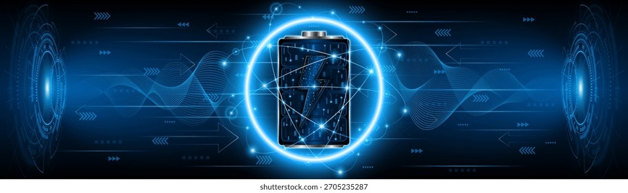 Concepto de tecnología de batería con placa de circuito de alimentación. El futuro de la carga rápida de baterías eléctricas	