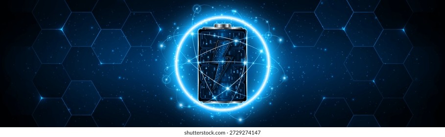 Battery technology concept with power circuit board. The future of fast electric battery charging