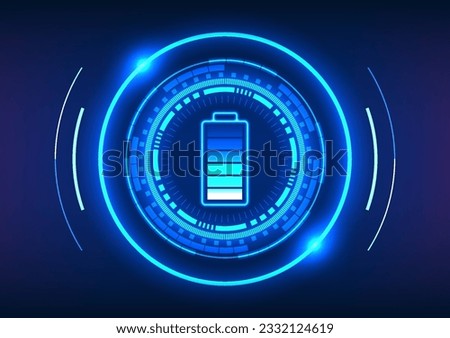 Battery technology inside of high tech circle It is a technology that allows power to work with electrical equipment. It is a vector illustration in blue tones.