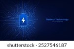 Battery technology on circuit board. The future of electric fast charge technology speed wireless Ev tech. Vector illustration.