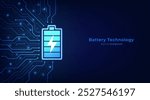Battery technology on circuit board. The future of electric fast charge technology speed wireless Ev tech. Vector illustration.
