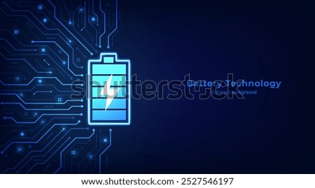 Battery technology on circuit board. The future of electric fast charge technology speed wireless Ev tech. Vector illustration.