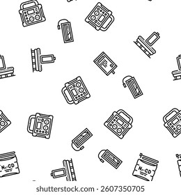 battery technology power electric vector seamless pattern thin line illustration