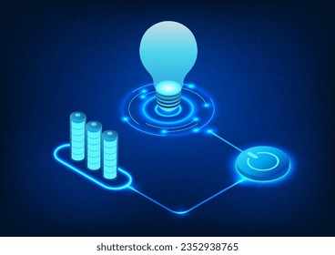 Die Batterietechnologie setzt Energie frei, indem sie den Netzschalter anschließt und an die Lampe anschließt. Das Energiekonzept treibt die Entwicklung der Technologie voran.