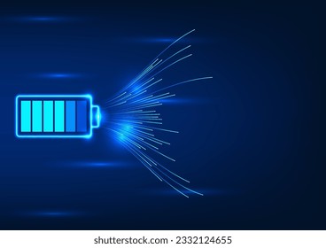Battery technology with striding lines The concept of transferring the energy contained in the battery to electrical devices continues to work. Vector technology illustration in blue tones.