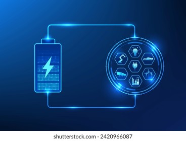 Battery technology that supplies energy to the technology circle It shows that batteries are a backup power source commonly used in the manufacturing industry. export industry and household