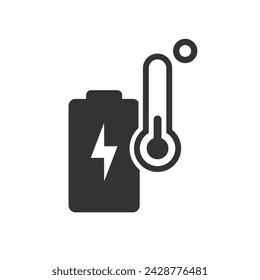 Battery temperature icon. Overheating electric cell warning sign. Heat action on lithium ion devices.