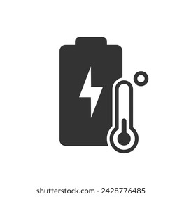 Battery temperature icon. Overheating electric cell warning sign. Heat action on lithium ion devices.