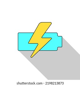 Battery template with lightning. Battery charge icon. Accumulator. Charge of energy. Poster on the wall. T-shirt print. Vector illustration. Simple icon for websites, mobile app. Flat style. EPS 10