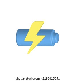 Battery Template With Lightning In Isometric Style. Accumulator. Charge Of Energy. Vector Illustration. Simple Icon For Websites, Mobile App. EPS 10. White Background. 